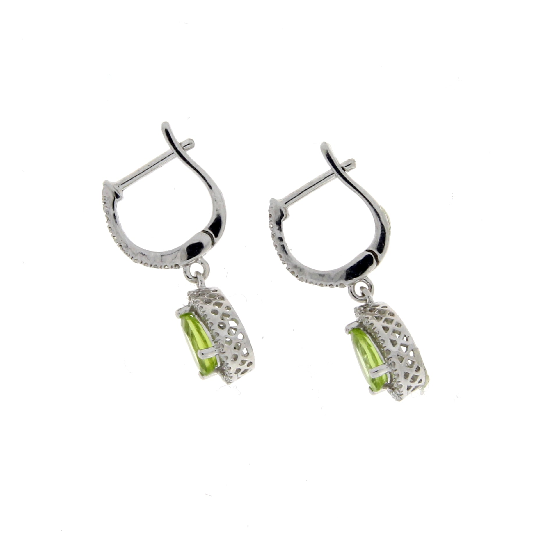 .88ct Peridot Diamond Dangle Earrings 14KT White Gold by Bids.com