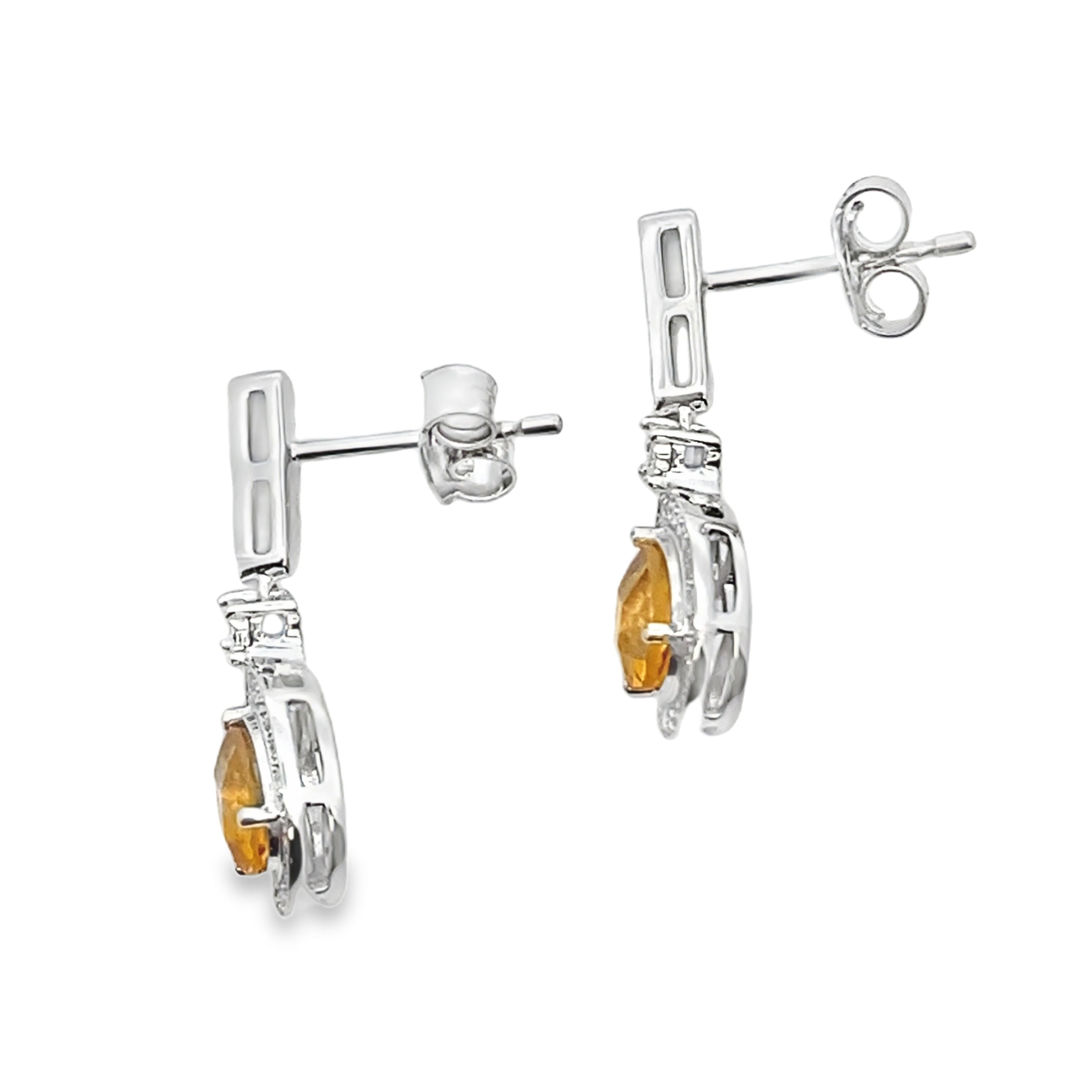 .89ct Citrine Diamond Dangle Earrings 10KT White Gold by Bids.com