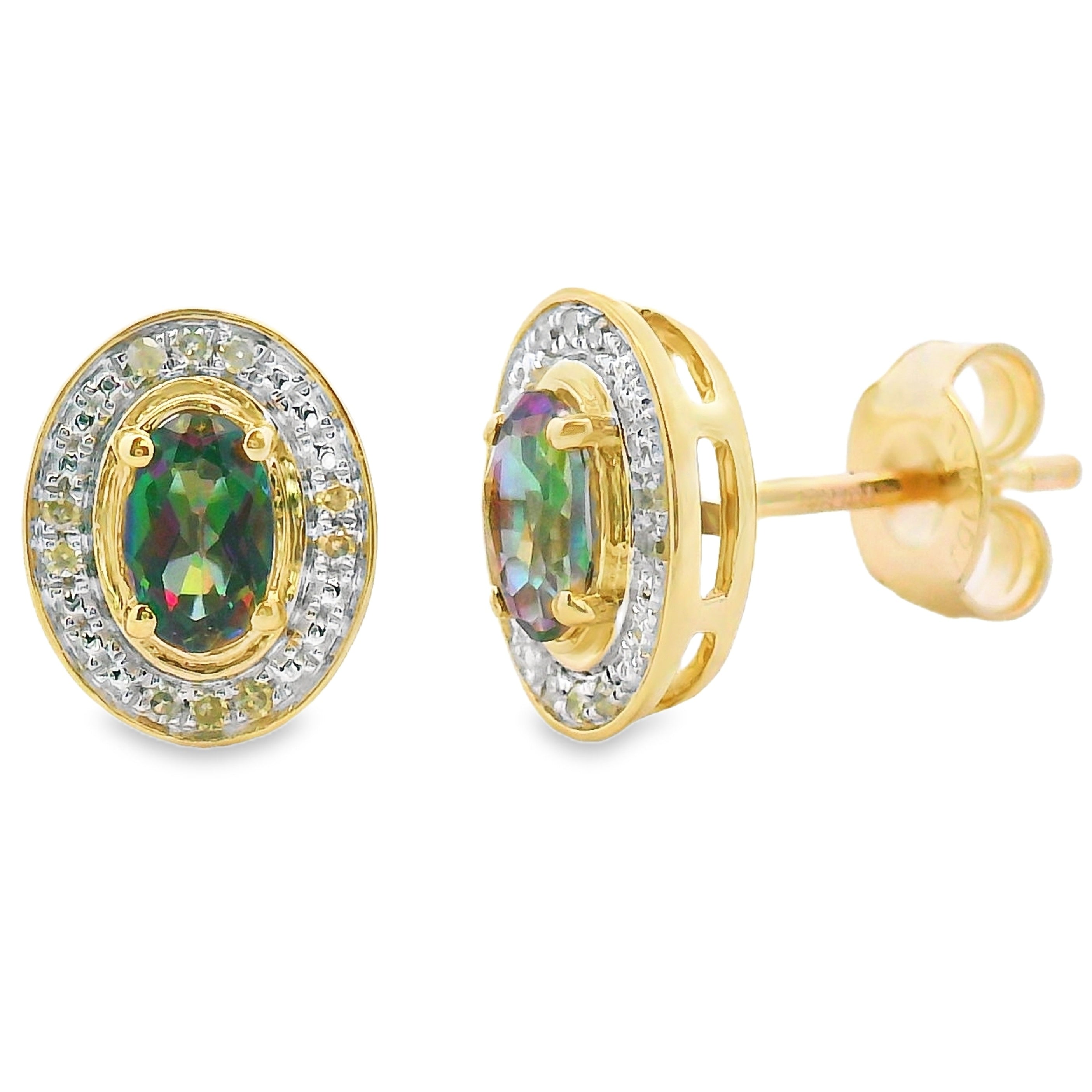 Mystic Fire Topaz Diamond Earrings 10KT Yellow Gold by Bids.com
