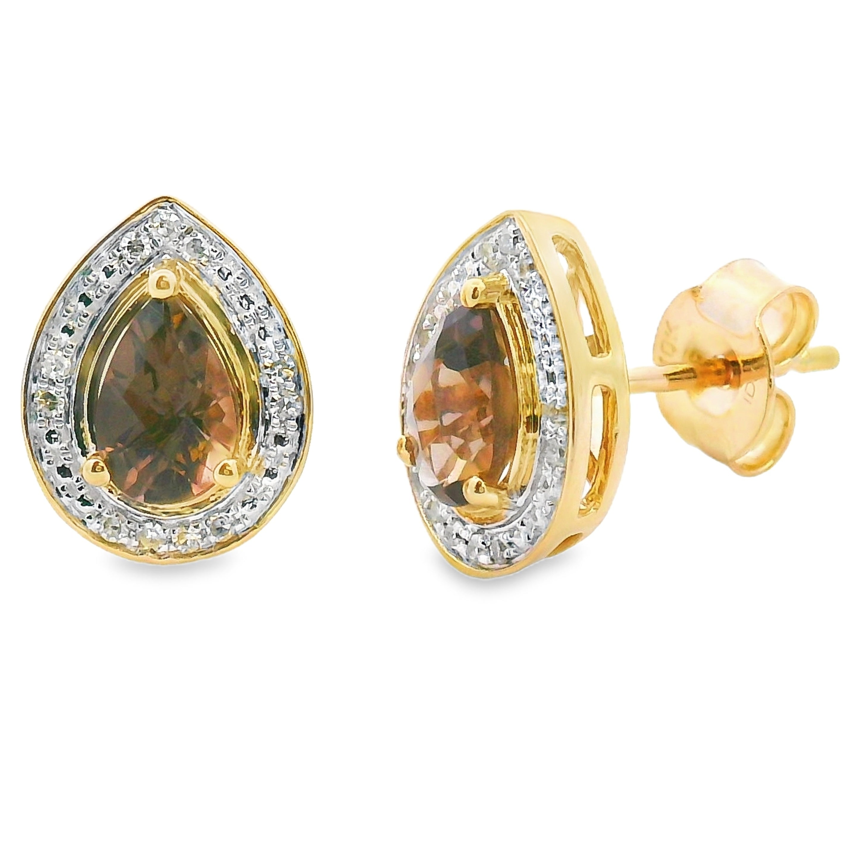 .87ct Quartz Diamond Dangle Earrings 10KT Yellow Gold by Bids.com