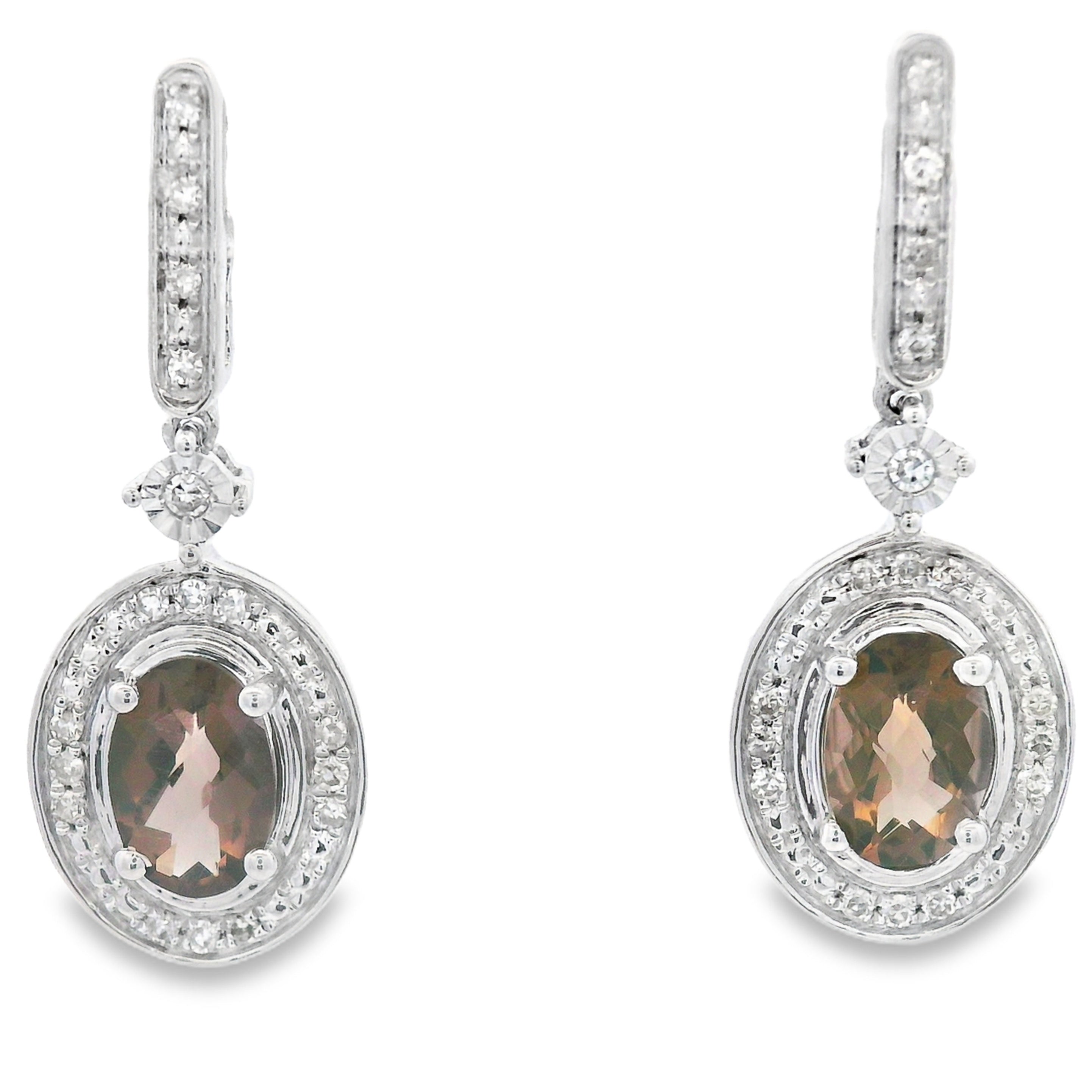 .88ct Quartz Diamond Dangle Earrings 10KT White Gold by Bids.com