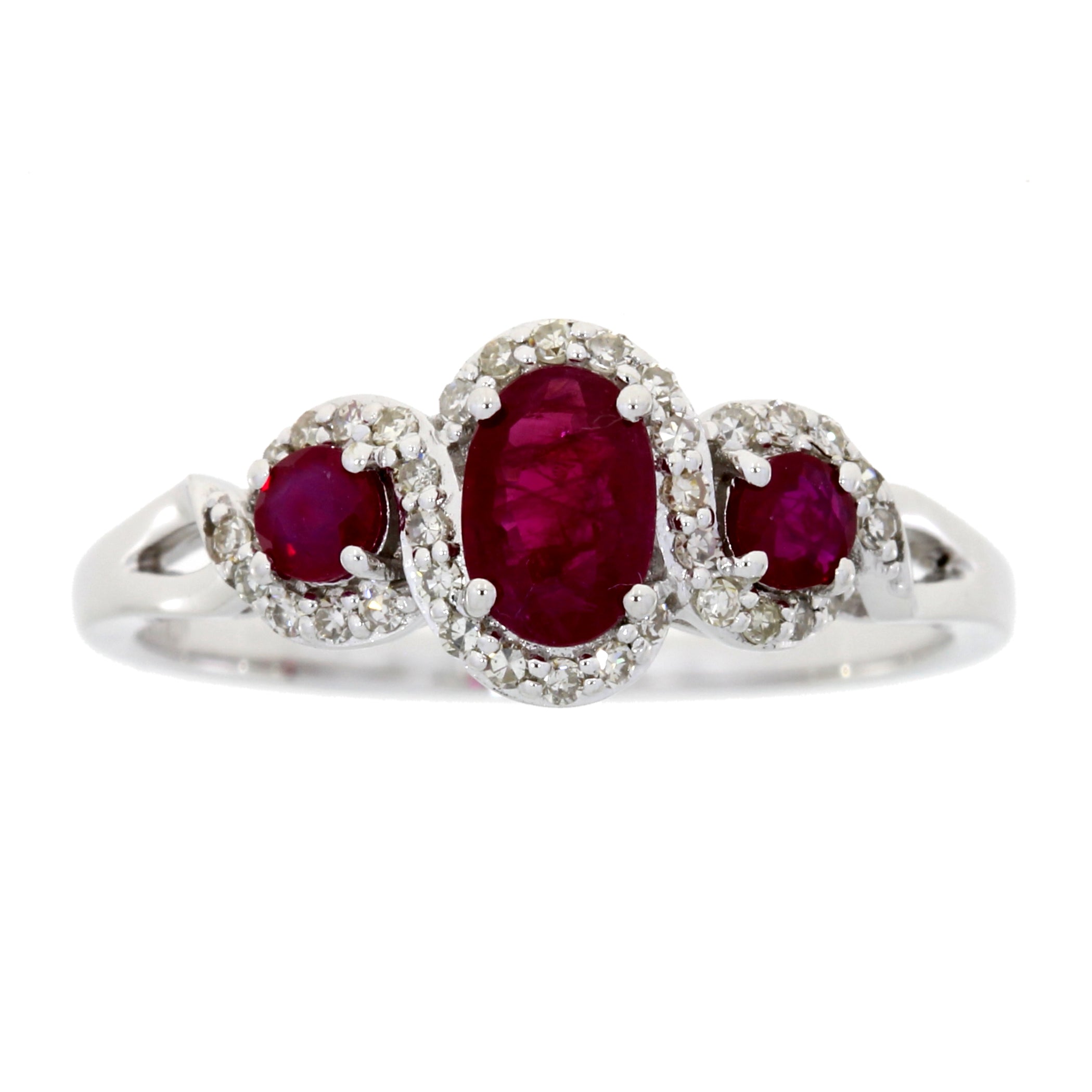 1.04ct Ruby Diamond 3 Stone Ring 14KT White Gold