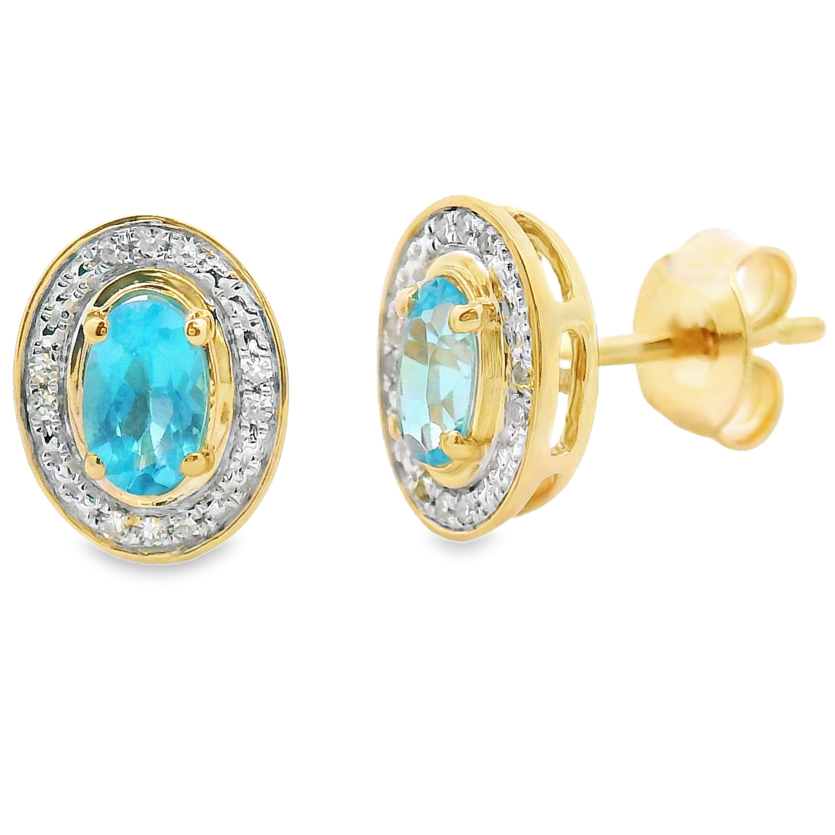 .62ct Blue Topaz Diamond Earrings 10KT Yellow Gold by Bids.com