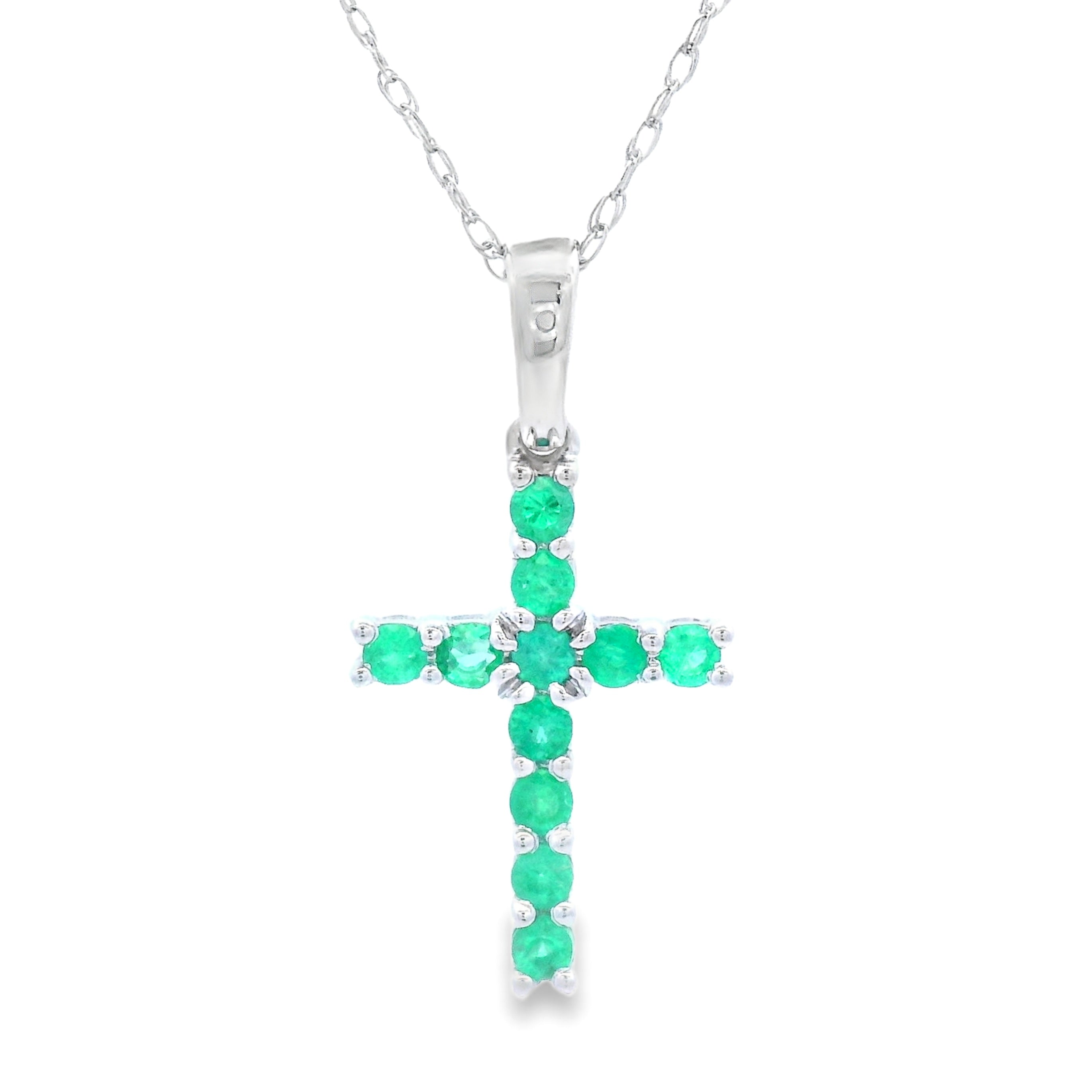 .20ct Emerald Cross Religious Pendant 14KT White Gold by Bids.com