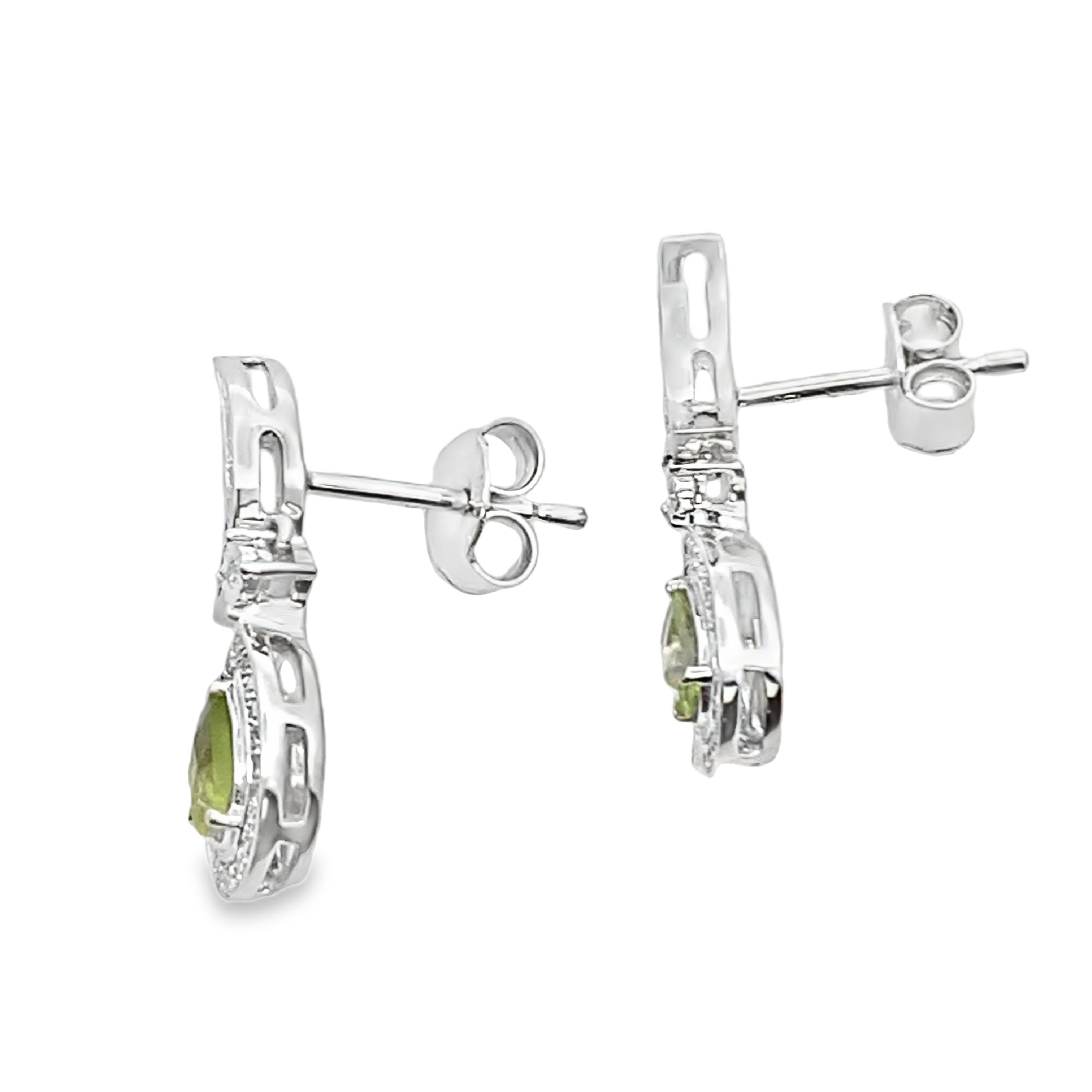 .52ct Peridot Diamond Dangle Earrings 10KT White Gold by Bids.com