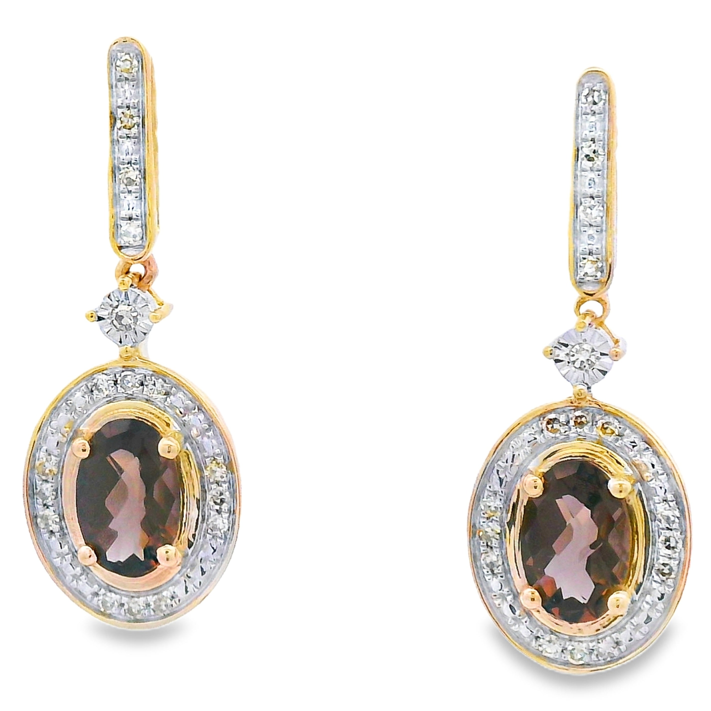 .88ct Quartz Diamond Dangle Earrings 10KT Yellow Gold by Bids.com