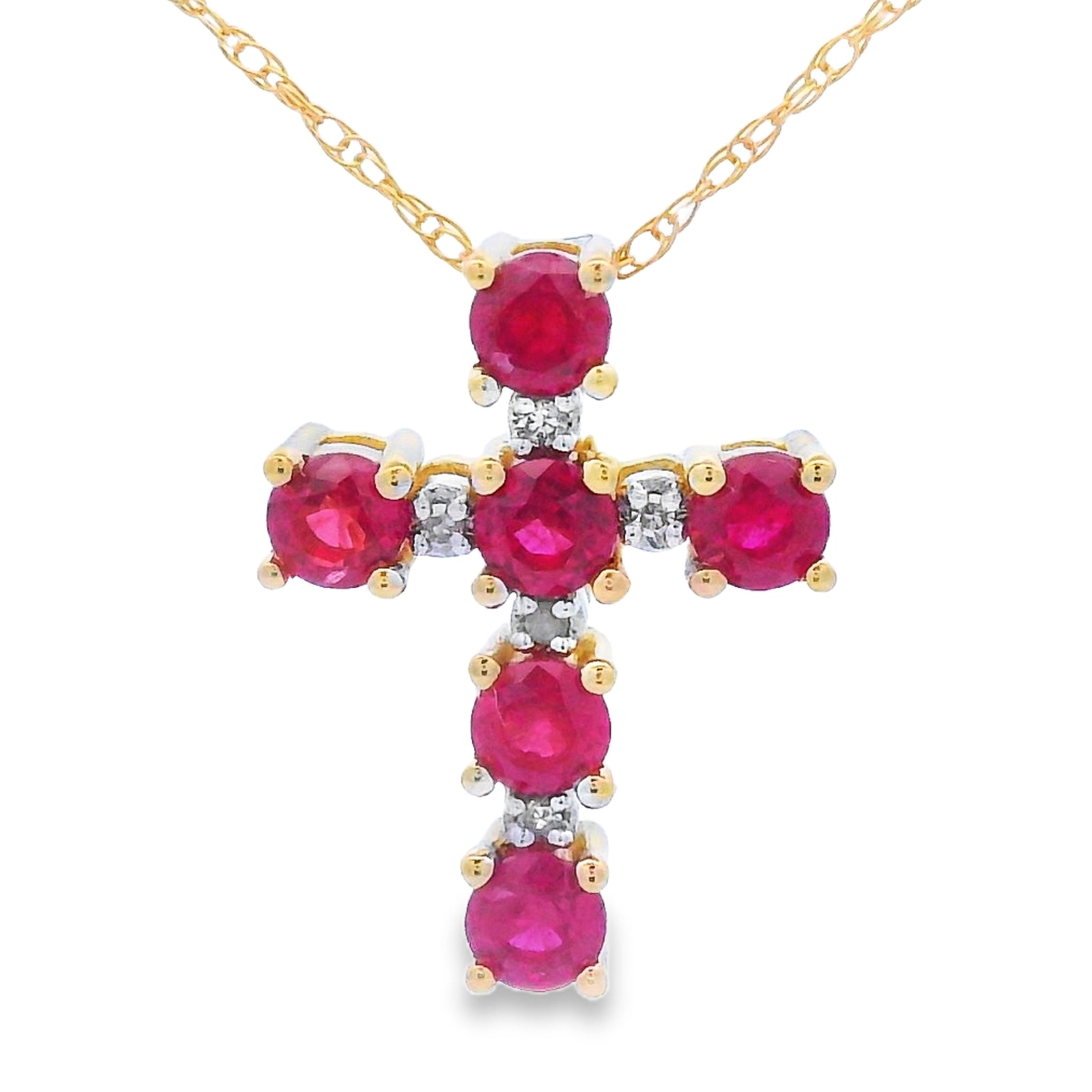 Ruby Diamond Cross Religious Pendant 10KT Yellow Gold by Bids.com