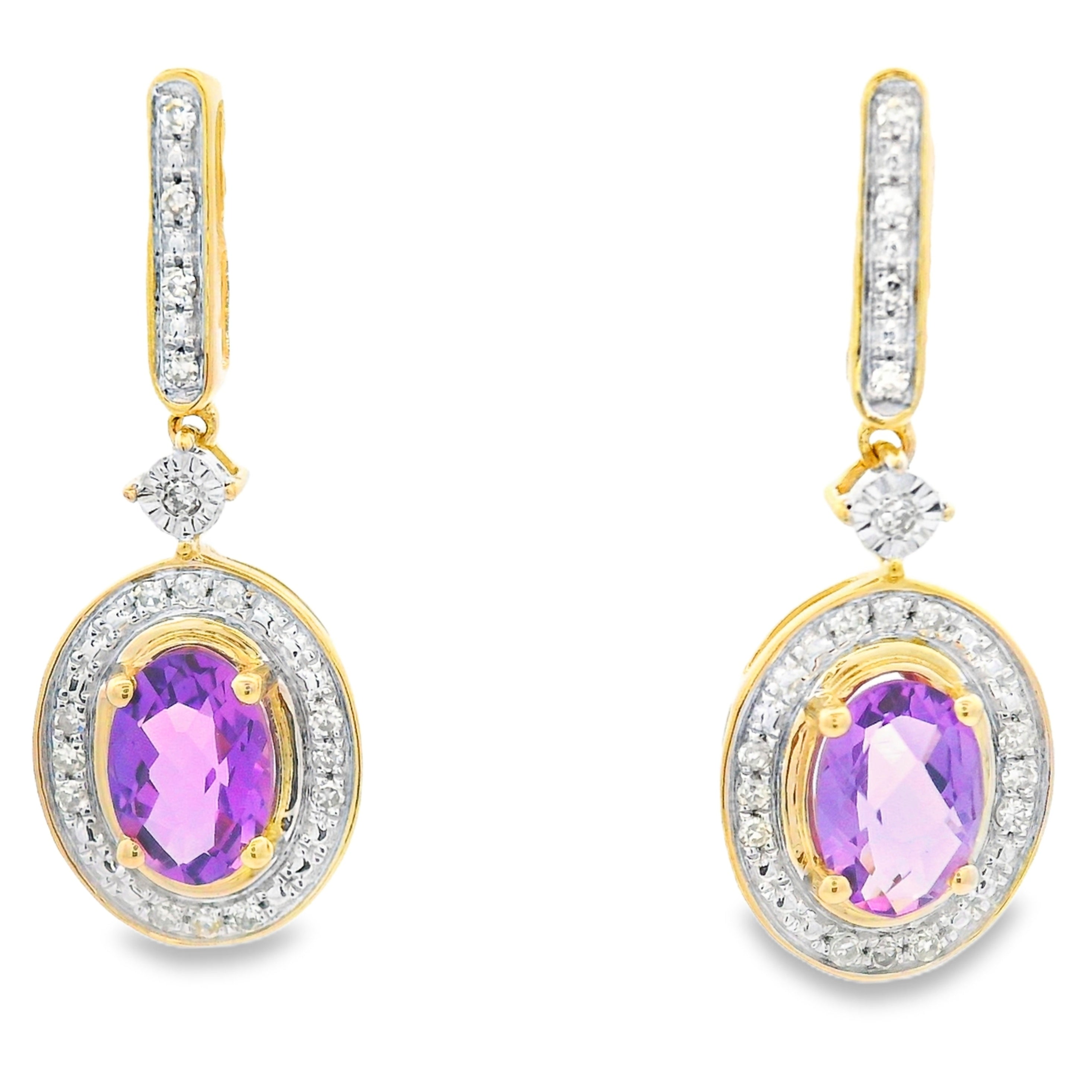 .93ct Amethyst Diamond Dangle Earrings 10KT Yellow Gold by Bids.com