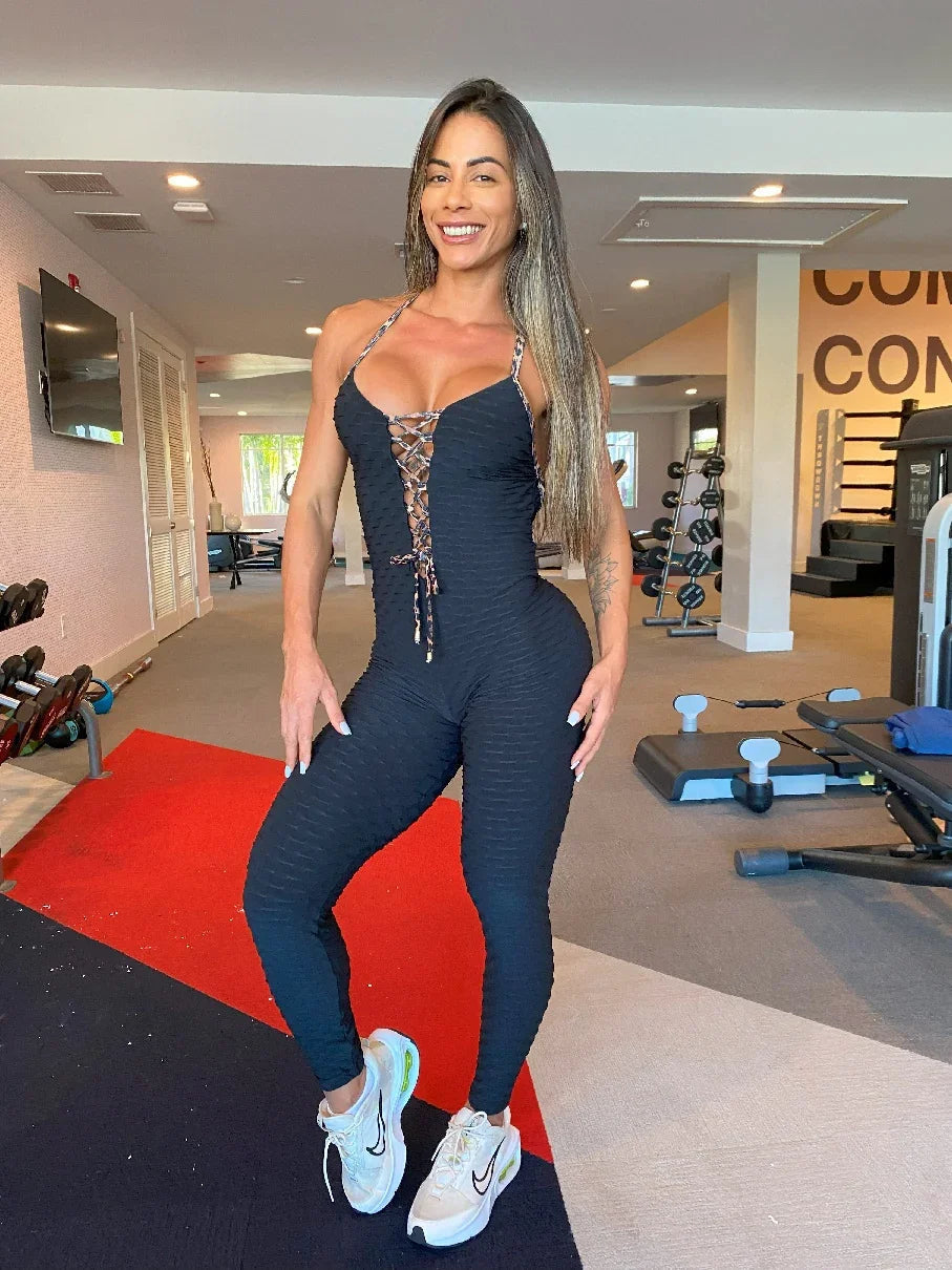 SCRUNCH BOOTY BLACK WAVE AND BROWN LEOPARD LACE JUMPSUIT DestGlow