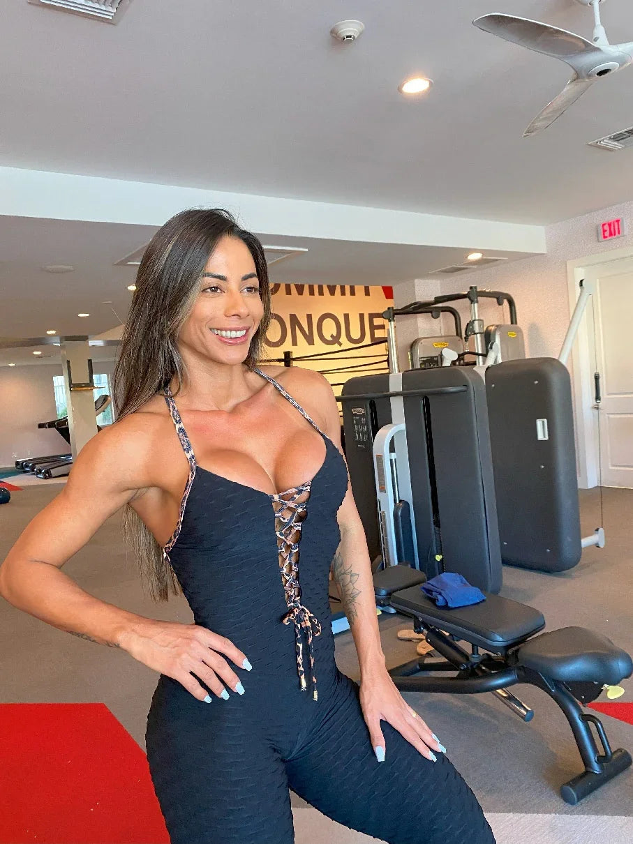 SCRUNCH BOOTY BLACK WAVE AND BROWN LEOPARD LACE JUMPSUIT DestGlow