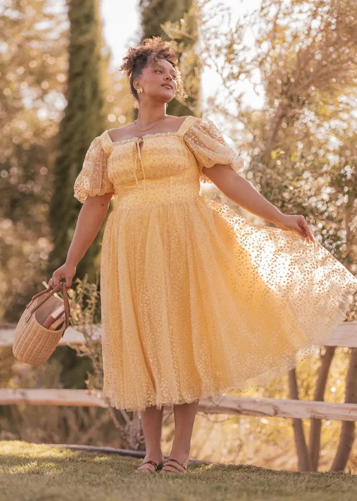 Everbloom Puff Sleeve Midi Dress in Yellow by JessaKae