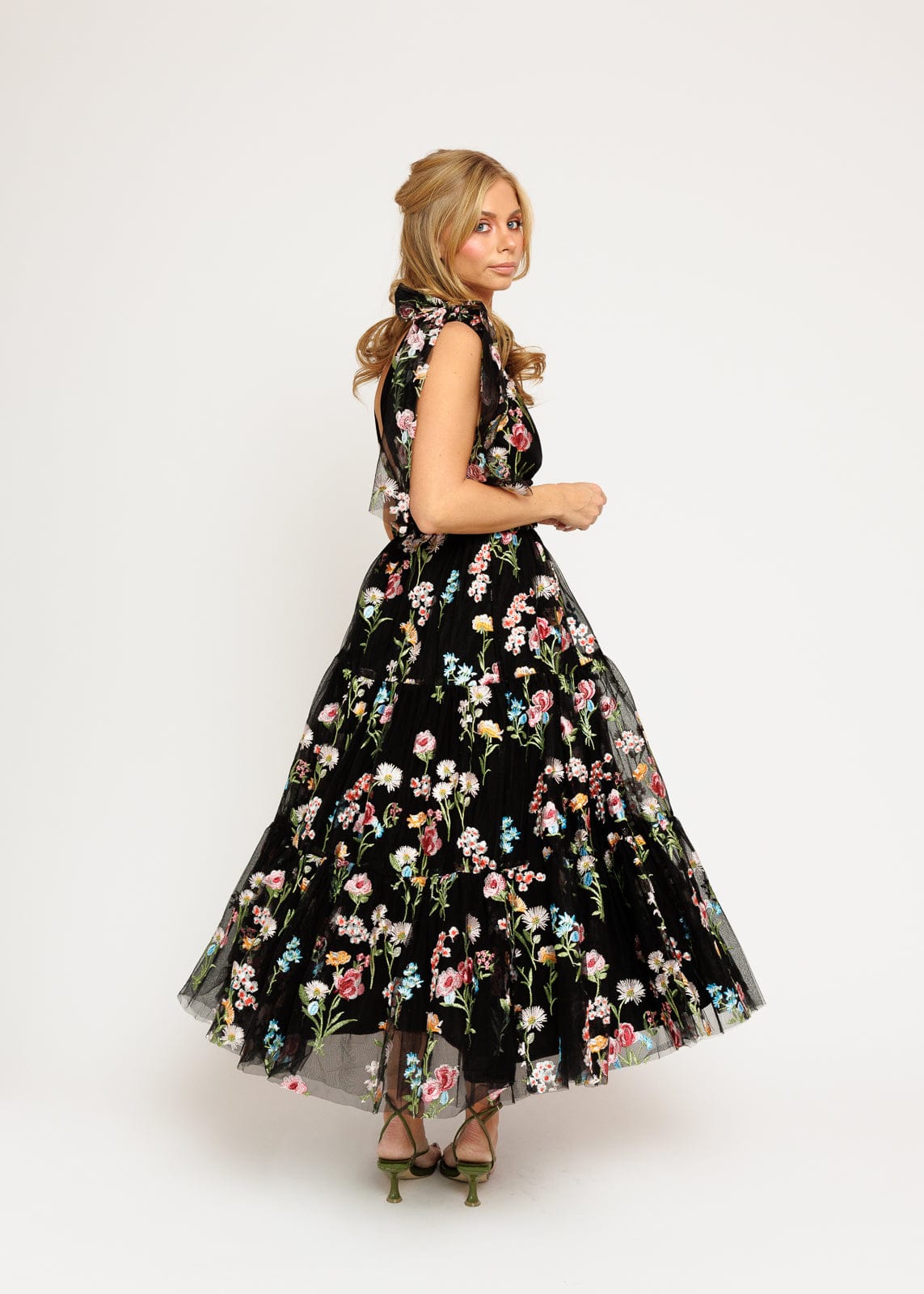 Margaret Floral Embroidered Midi Dress Black by JessaKae