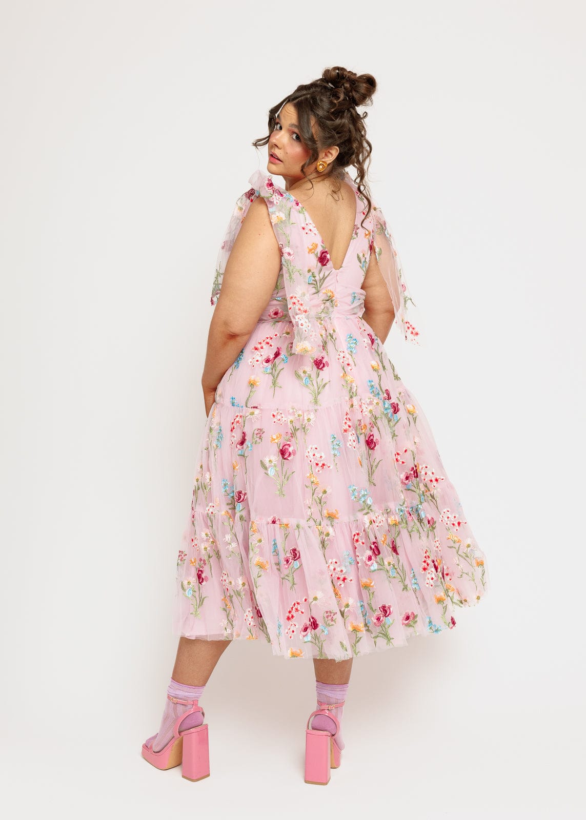 Margaret Floral Embroidered Midi Dress Pink by JessaKae