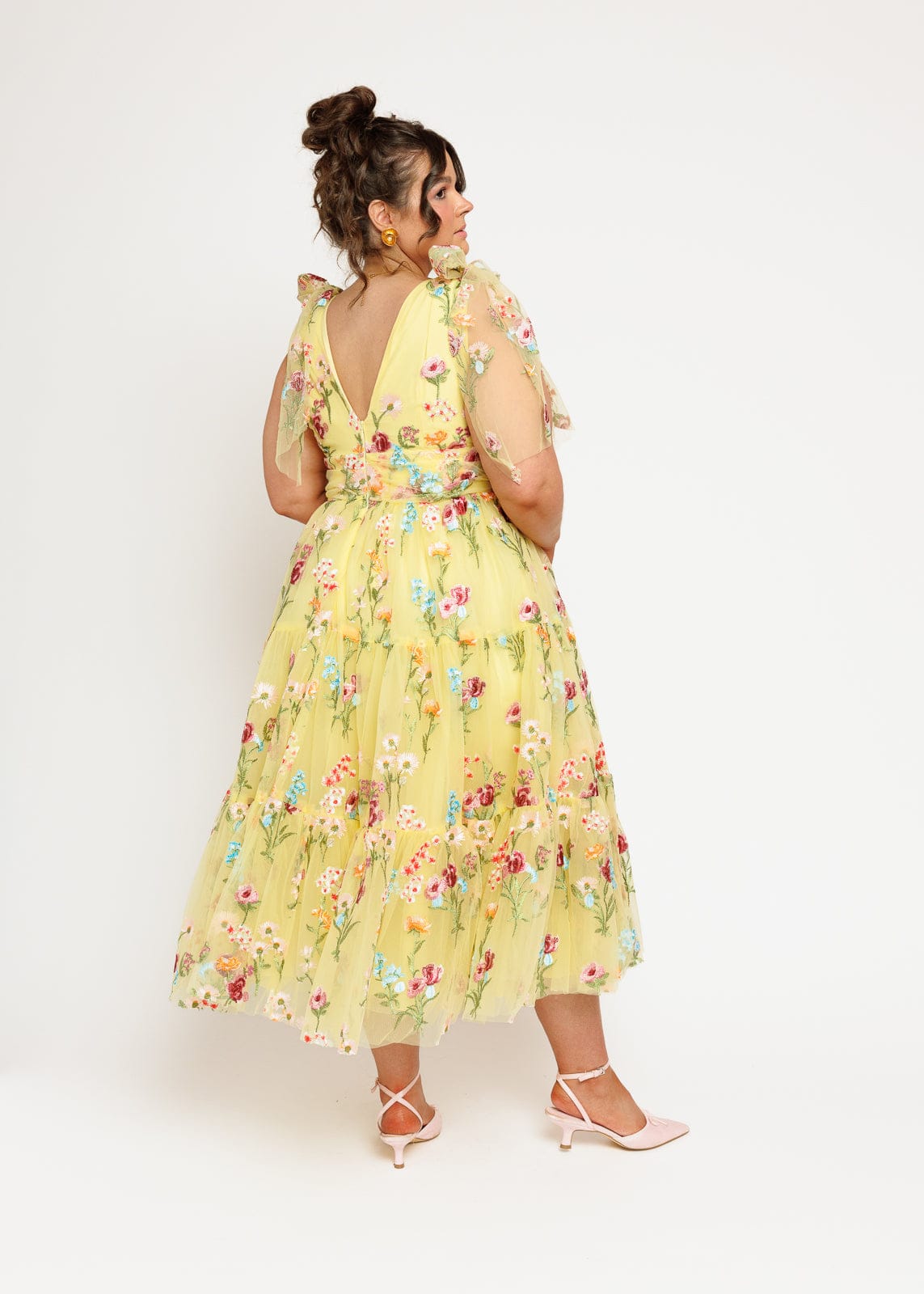 Margaret Floral Embroidered Midi Dress Yellow by JessaKae