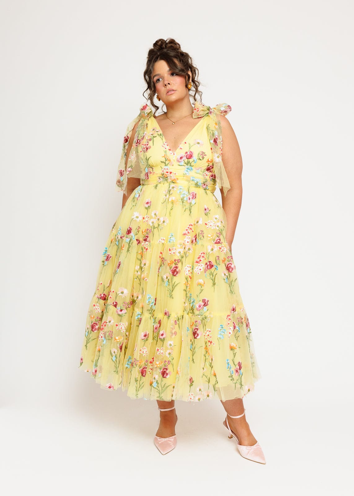 Margaret Floral Embroidered Midi Dress Yellow by JessaKae