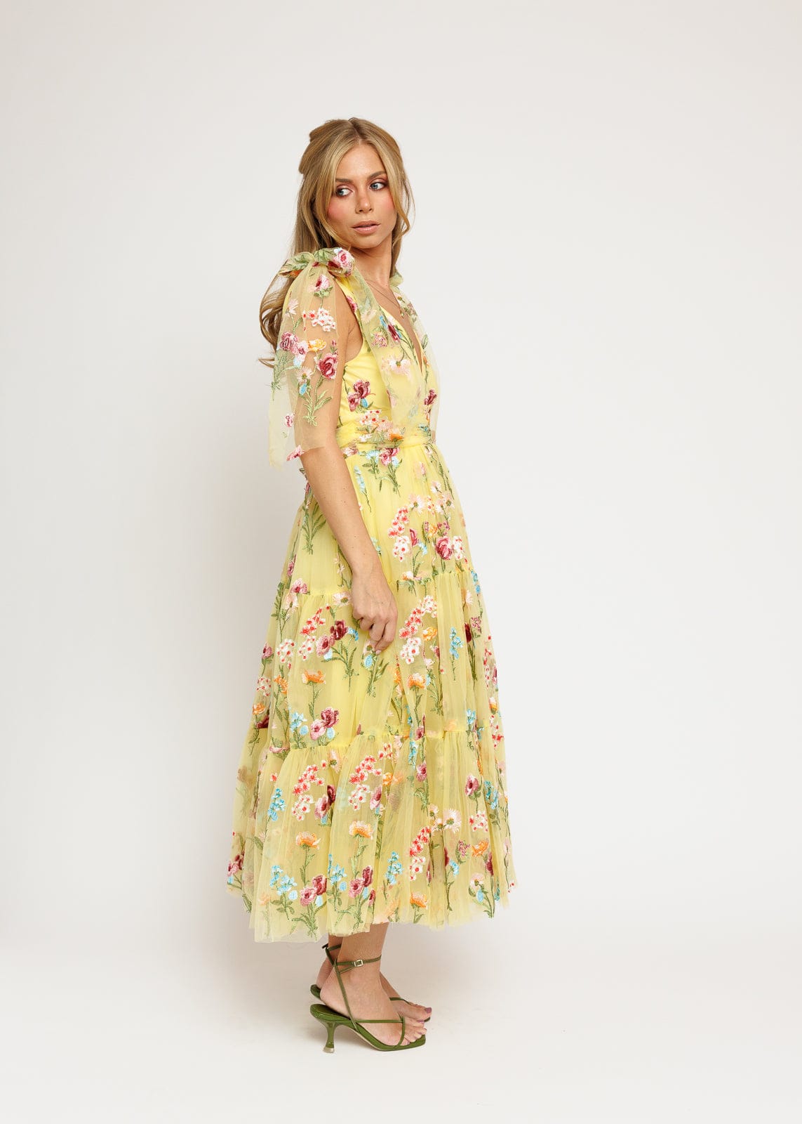 Margaret Floral Embroidered Midi Dress Yellow by JessaKae