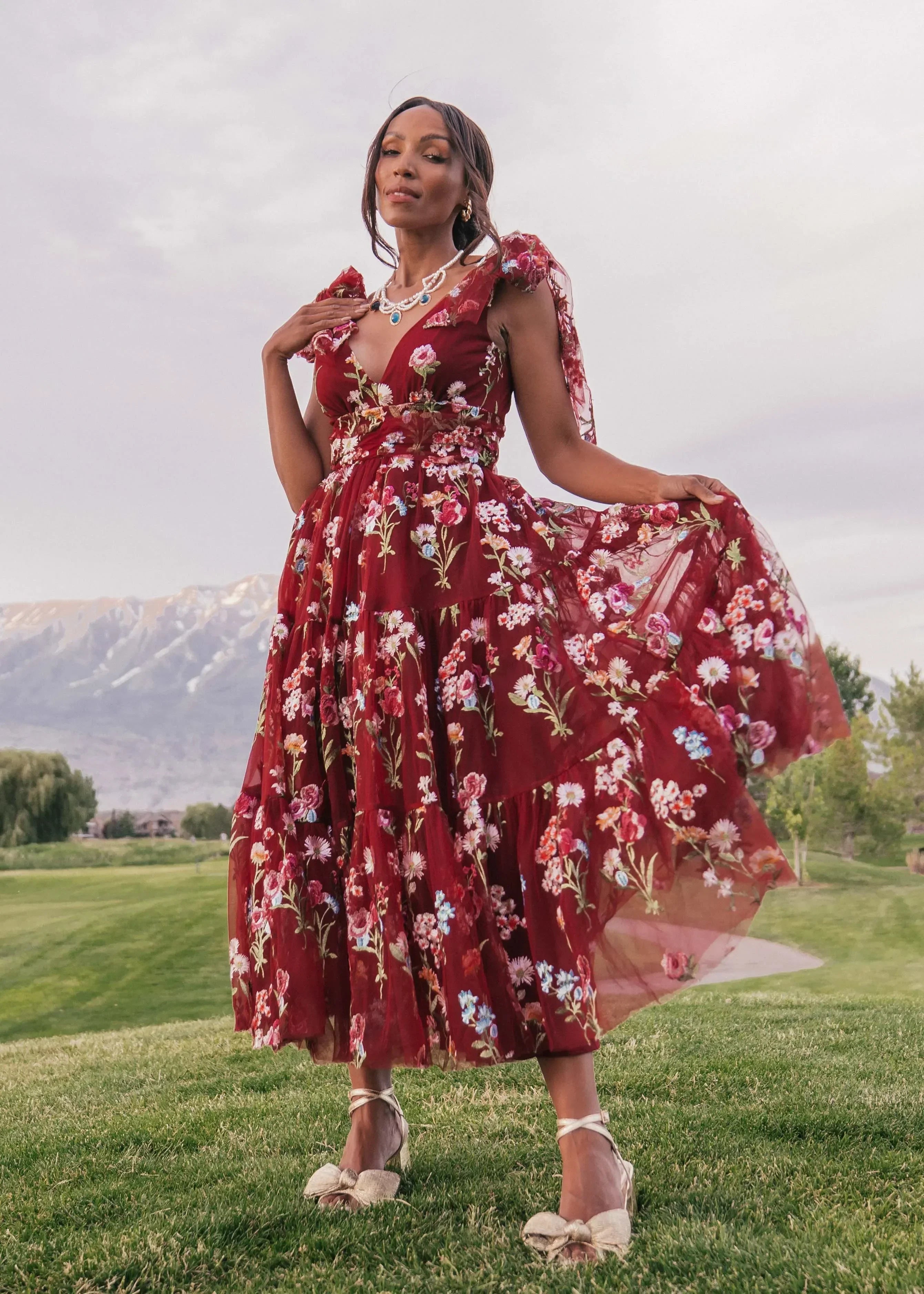 Margaret Floral Midi Dress Red by JessaKae