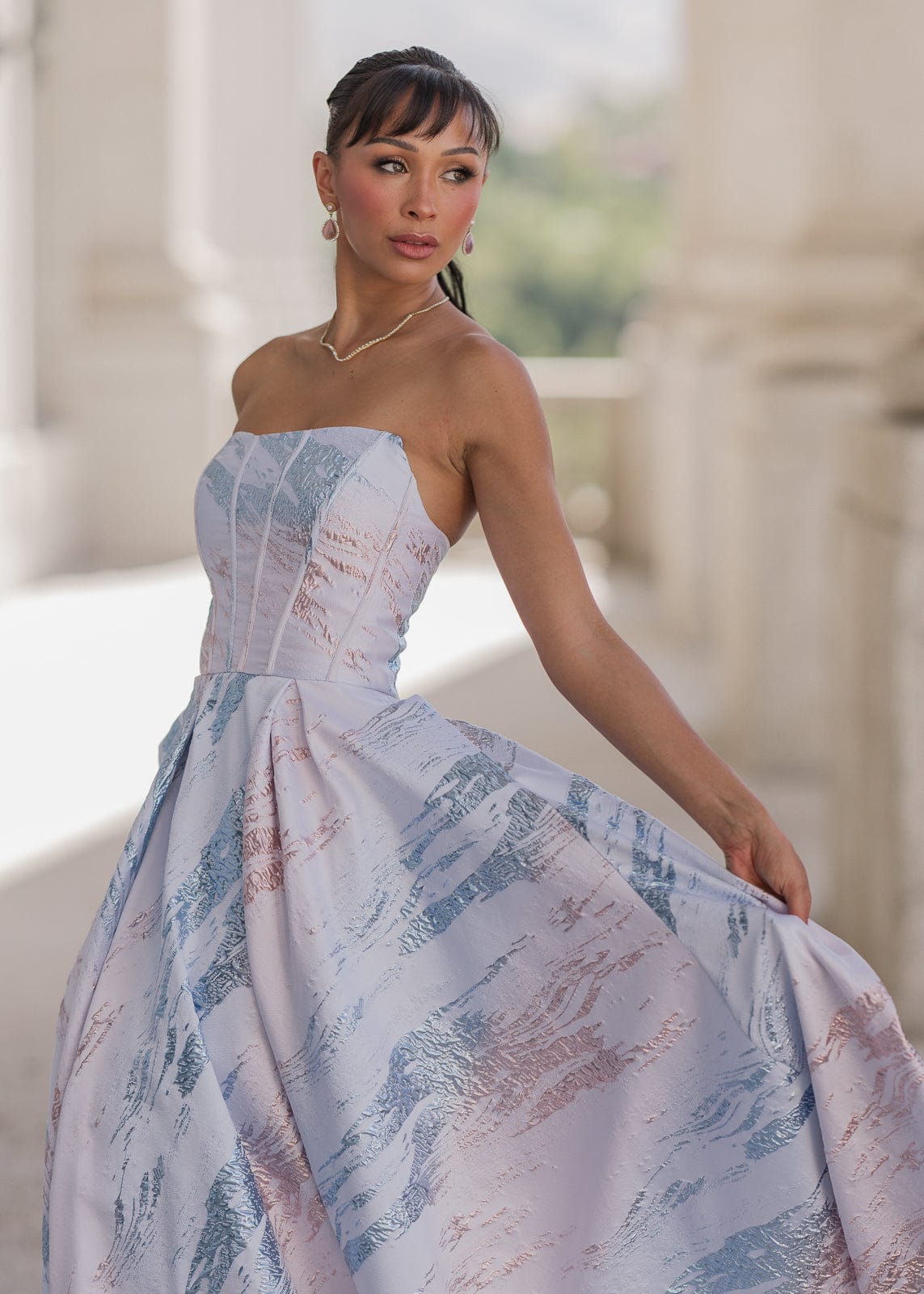 Nessa Metallic Dress - Blue by JessaKae