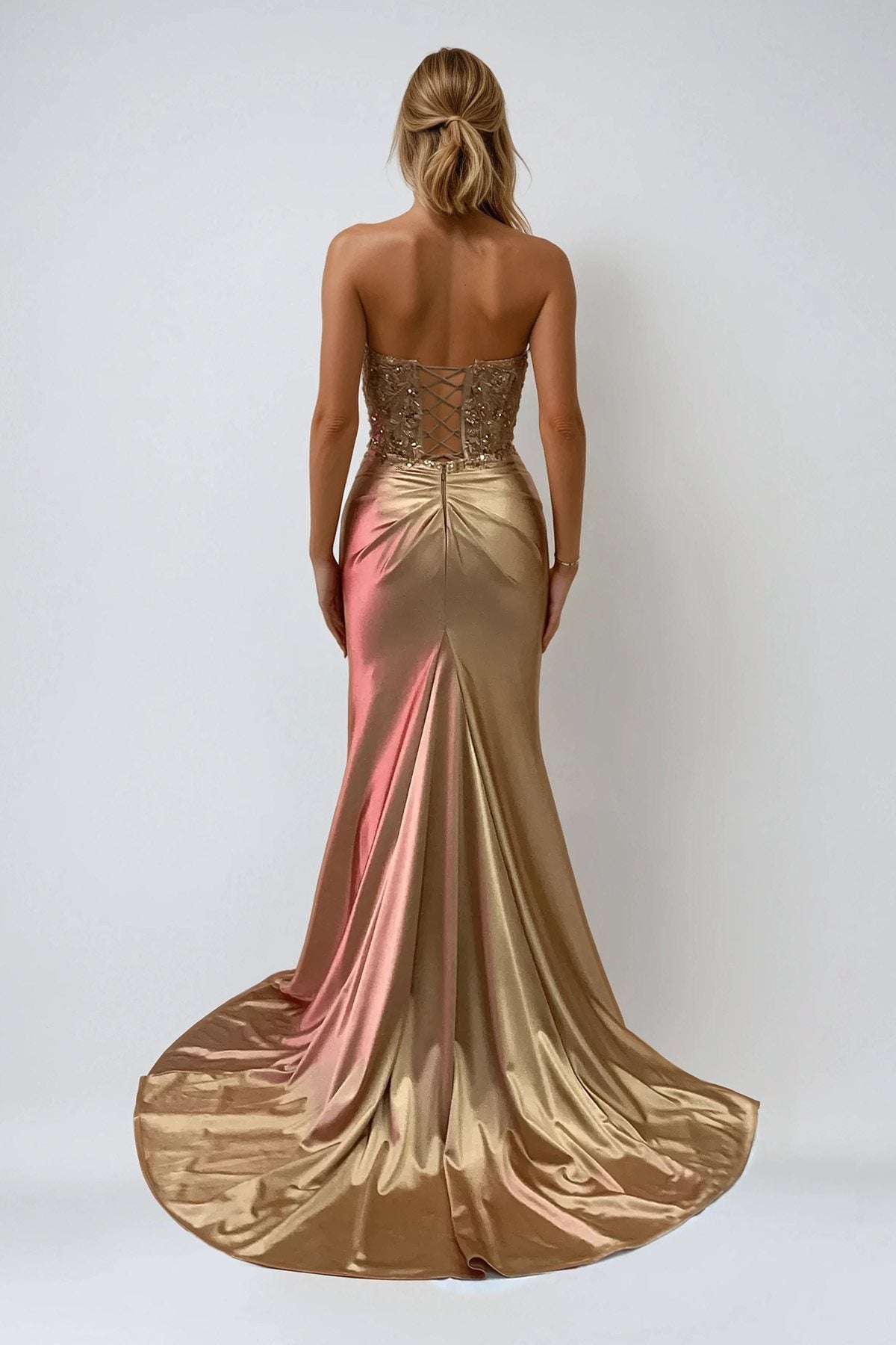 Juliet JT2534K Strapless Sweetheart Boned Corset Satin Prom Gown by DiscountDressShop
