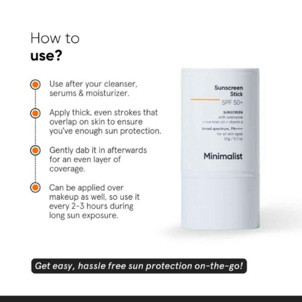 Minimalist SPF 50 Sunscreen Stick PA++++ With Adenosine, Rice Bran Oil & Vitamin E