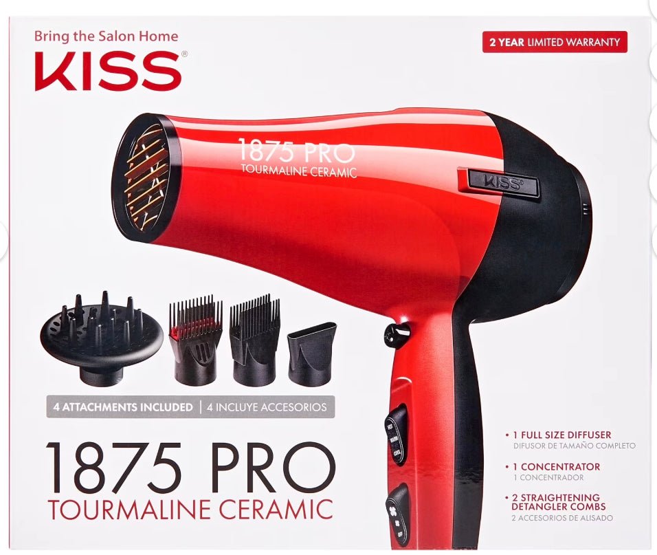 KISS Red Tourmaline Ceramic Hair Dryer with 4 Styling Attachments