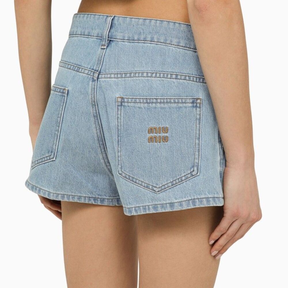 Miu Miu Women Light Blue Denim Short With Logo by Luosophy