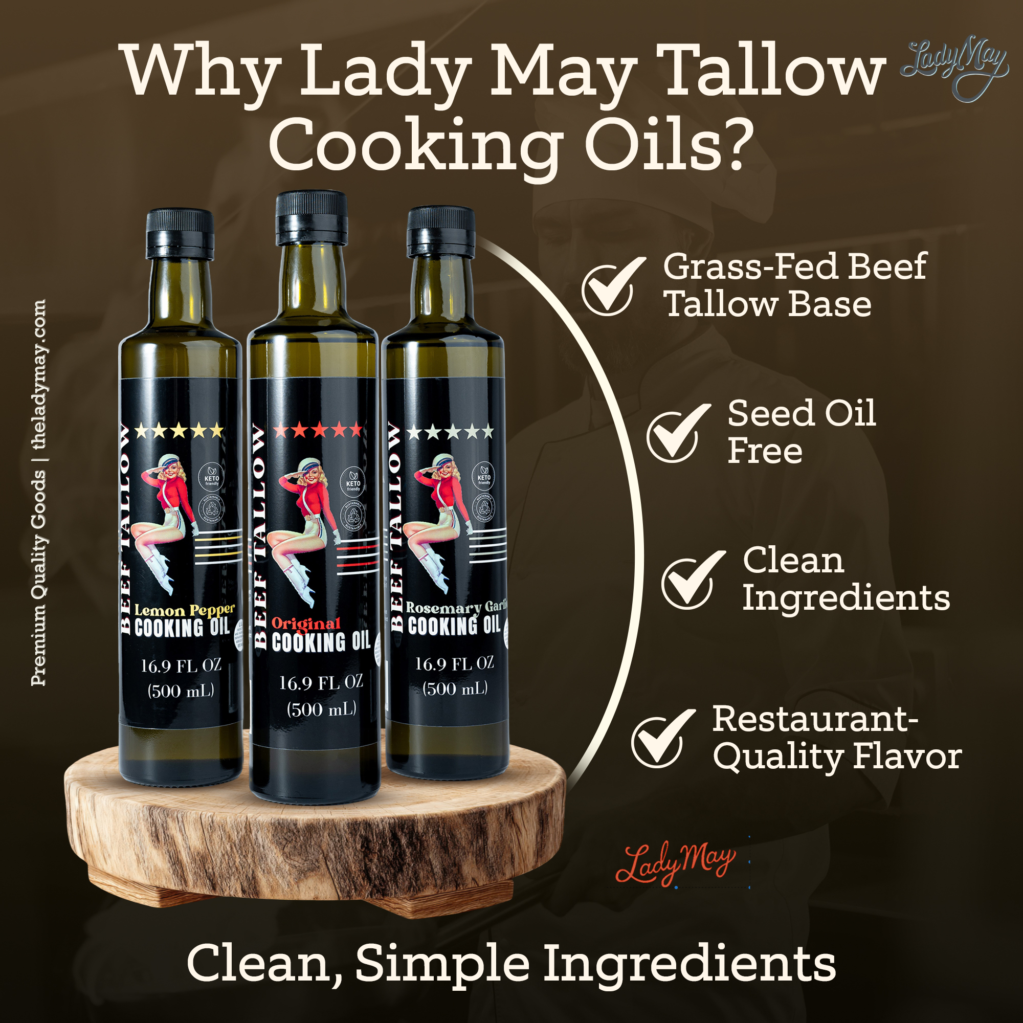 Premium Grass-Fed Beef Tallow Cooking Oil - Restaurant-Proven | Choose Your Flavor by The Lady May