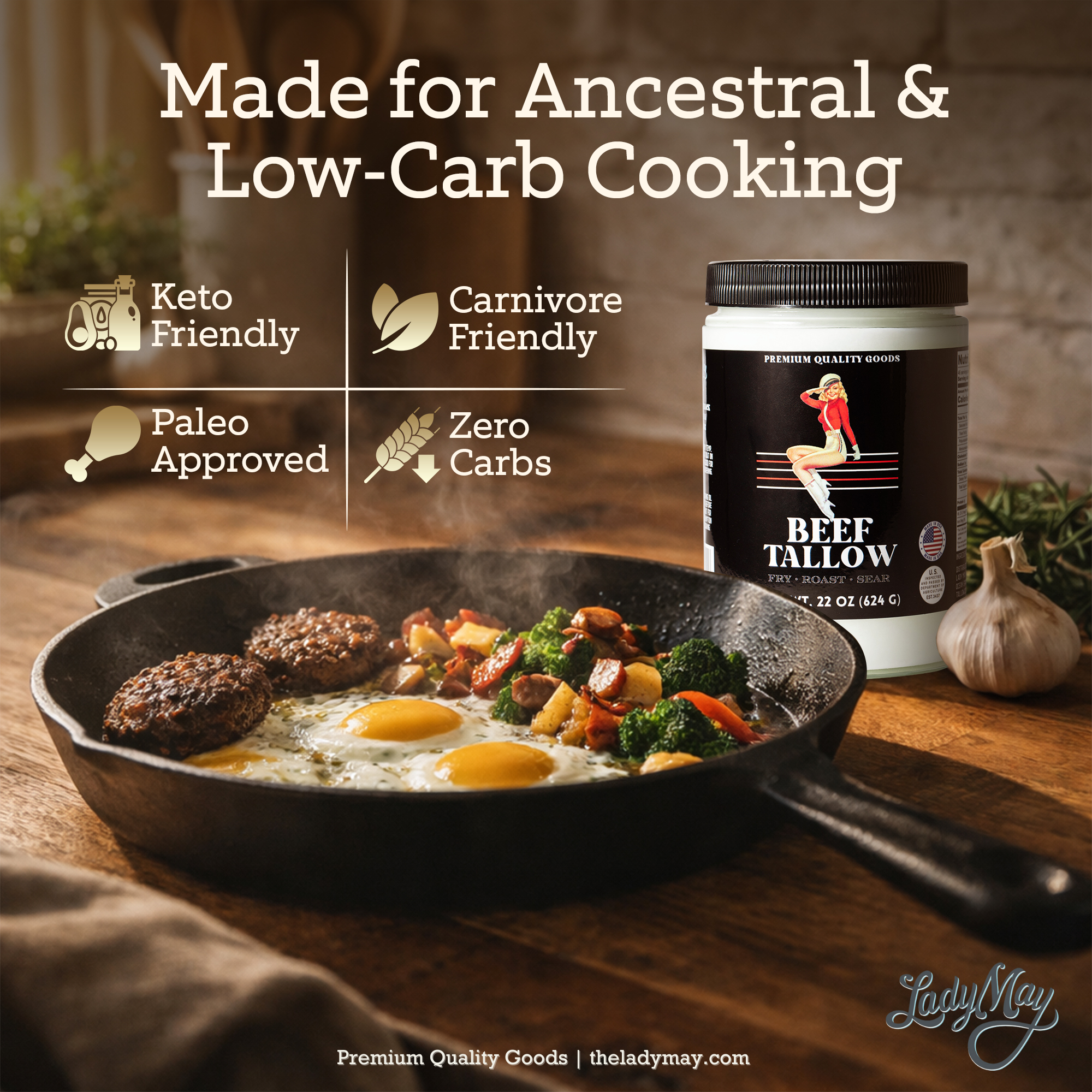22oz Premium Grass-Fed Beef Tallow | Restaurant-Proven Cooking Fat | Seed Oil-Free by The Lady May