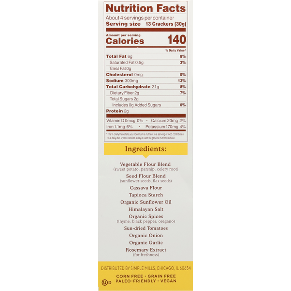 Simple Mills Veggie Pita Crackers, Mediterranean Herb