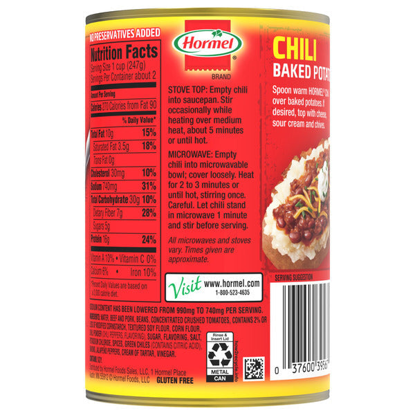 Hormel Less Sodium Chili with Beans