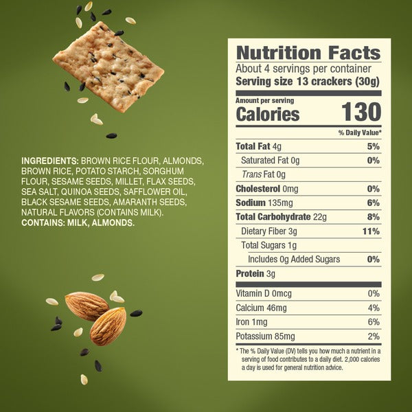 Blue Diamond Artisan Almond Rice Crackers, Sesame Seed