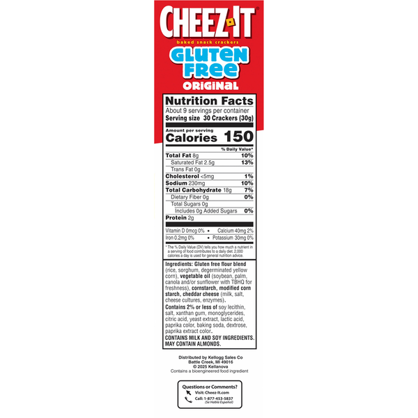 Cheez-It Gluten Free Baked Original Snack Crackers