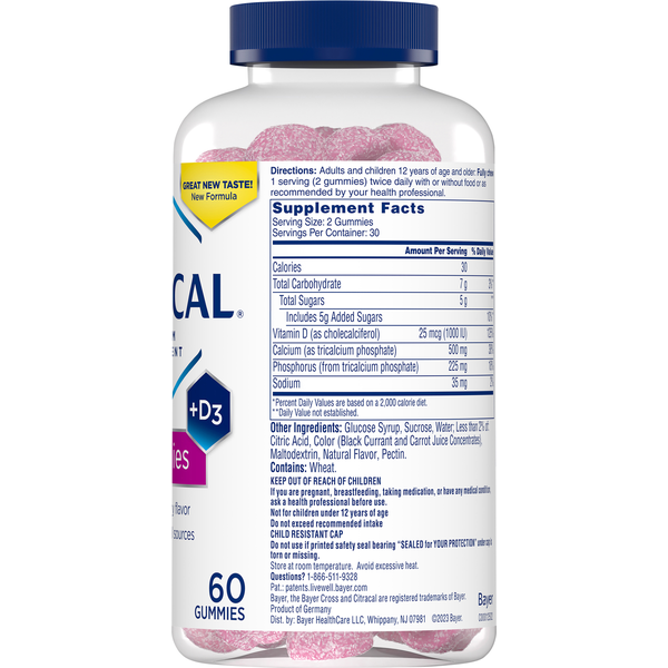 Citracal Calcium Supplement Gummies +D3 Natural Raspberry Flavor