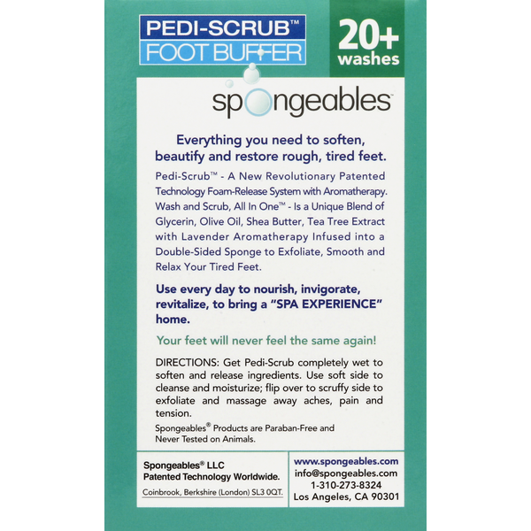 Spongeables Foot Buffer, Pedi-Scrub, 4-in-1, Citron-Eucalyptus Aromatherapy