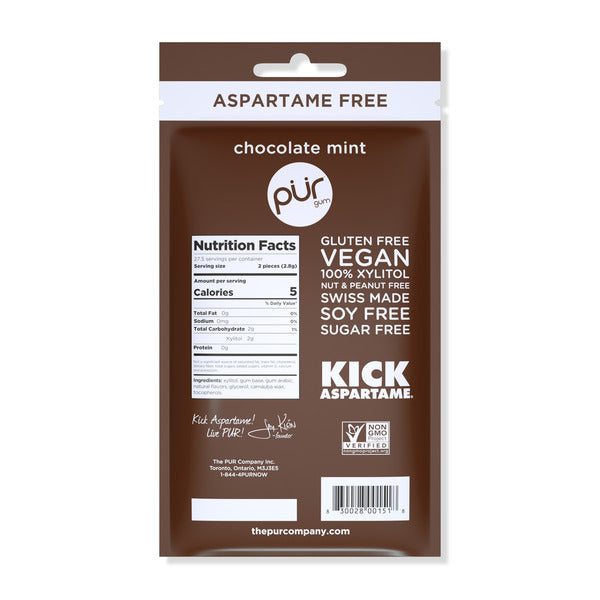 PÜR Chocolate Mint Aspartame Free, 100% Xylitol Natural Flavored Gum