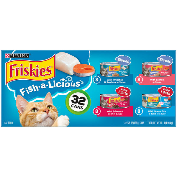 Purina Friskies Wet Cat Food , Fish-A-Licious Shreds, Prime Filets & Tasty Treasures