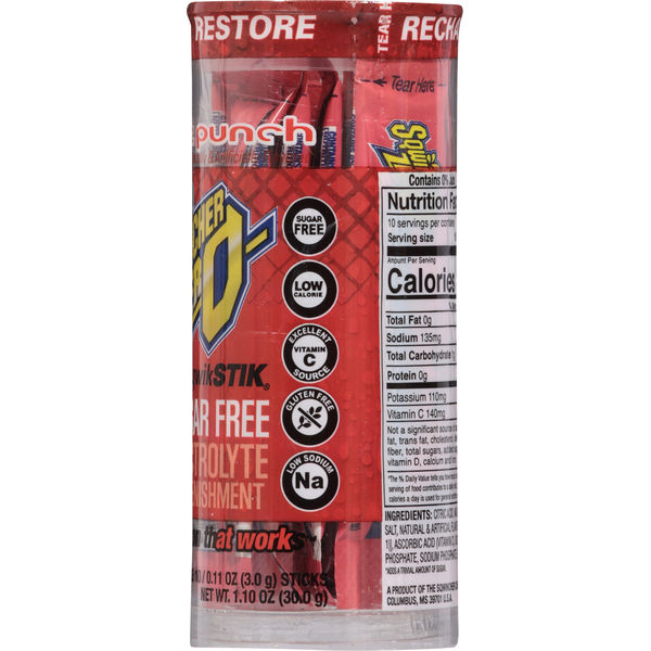 Sqwincher Zero Electrolyte Replenishment, Sugar Free, Fruit Punch, Restore