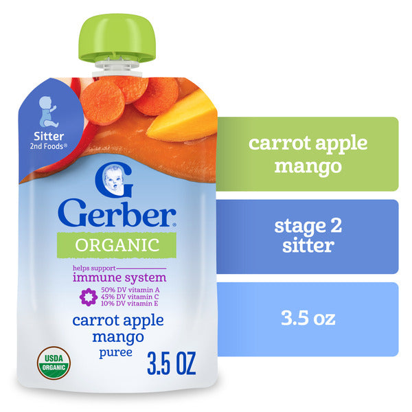 Gerber Stage 2 Baby Food Organic Carrot Apple Mango Baby Food Pouches Puree