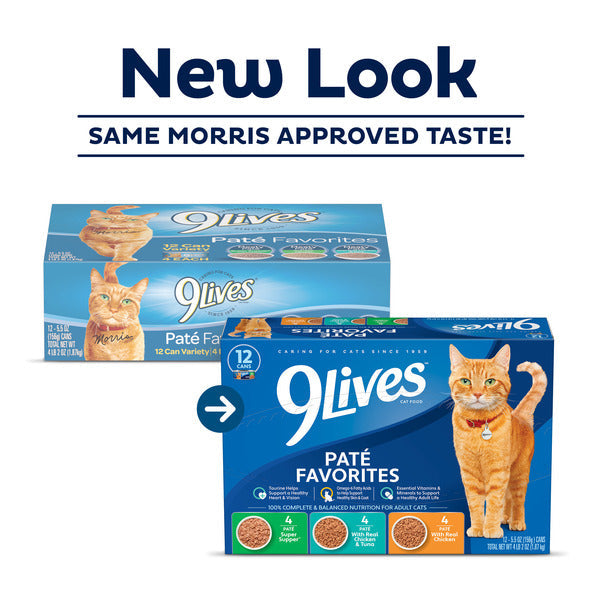 9Lives Paté Favorites Wet Cat Food Variety Pack, 5.5 oz. Cans (Pack of 12) DestGlow