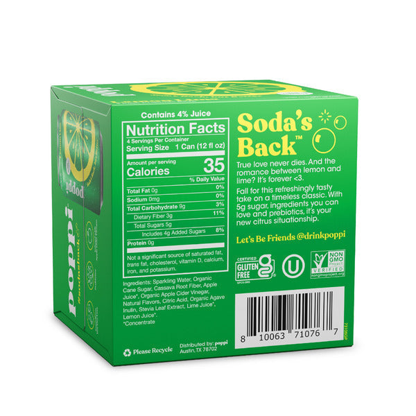 Poppi Prebiotic Soda, Lemon Lime