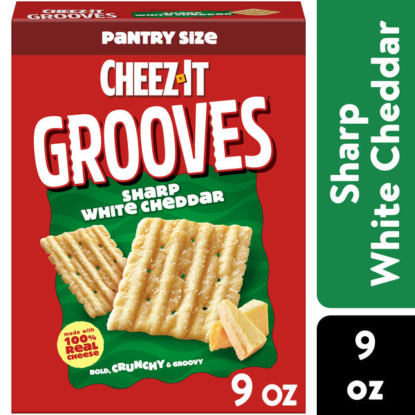 Cheez-It Grooves Sharp White Cheddar Crunchy Cheese Crackers, Snack Crackers, 9 oz