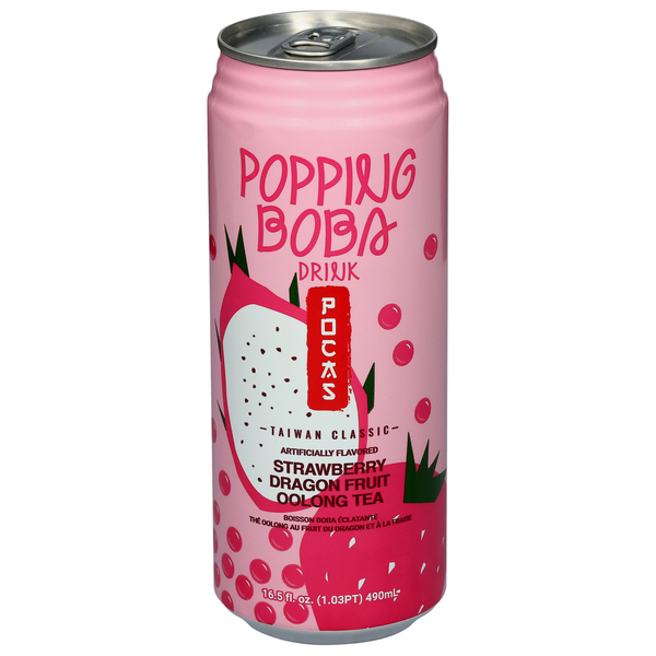 Pocas Strawberry Dragon Fruit Oolong Tea Popping Boba Drink