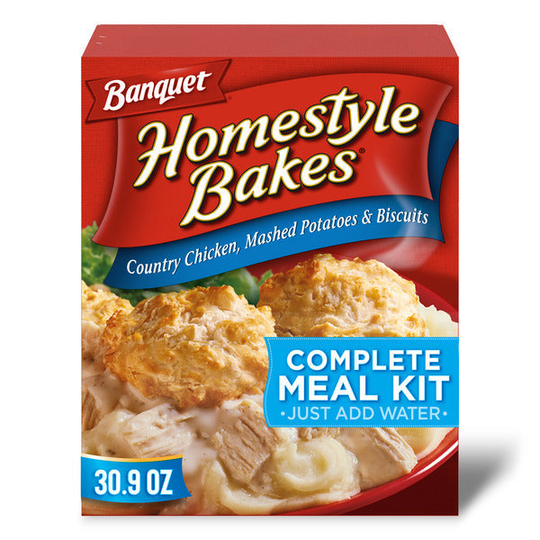 Banquet Homestyle Bakes Country Chicken, Mashed Potatoes and Biscuits, Meal Kit