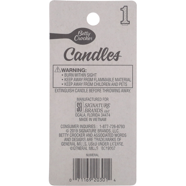 Betty Crocker Birthday Candle, Numeral 1, 3 Inch