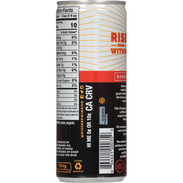 RISE Brewing Co. Coffee, Dairy Free, Nitro Cold Brew, Original Black
