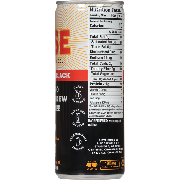 RISE Brewing Co. Coffee, Dairy Free, Nitro Cold Brew, Original Black