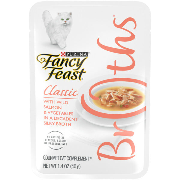 Purina Fancy Feast Broths Wet Cat Food Broth Complement Classic With Wild Salmon and Vegetables