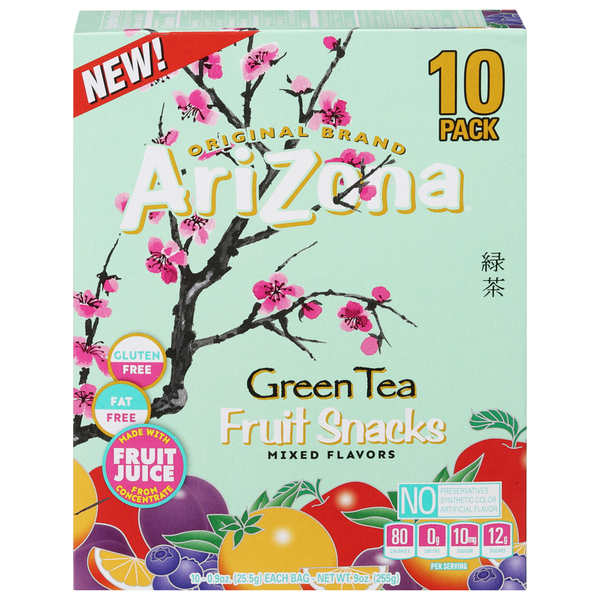 AriZona Fruit Snacks, Mixed Flavors, Green Tea, 10 Pack