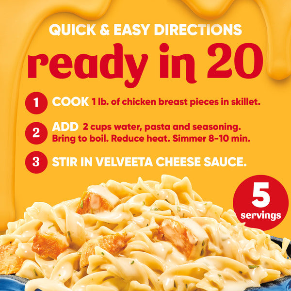VELVEETA Chicken Alfredo One Pan Dinner Kit with Cheese Sauce, Pasta & Seasonings