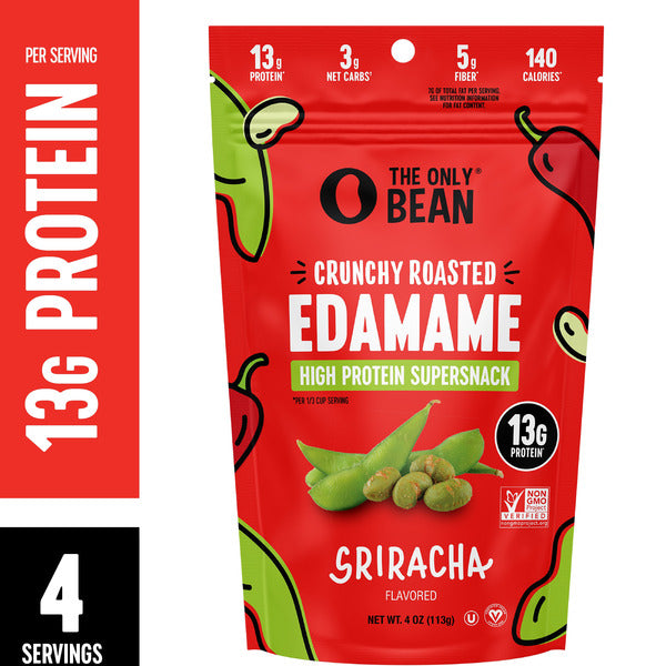 The Only Bean Crunchy Roasted Edamame Snacks (Sriracha), Healthy Low Carb